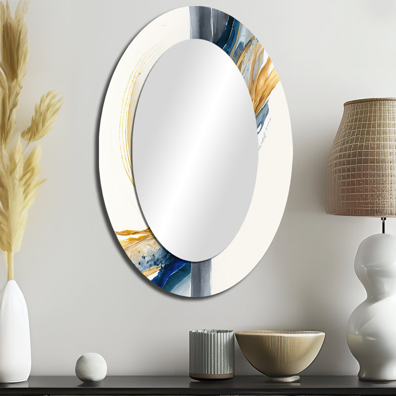 Miroir mural ovale bleu et doré, 36 po x 24 po
