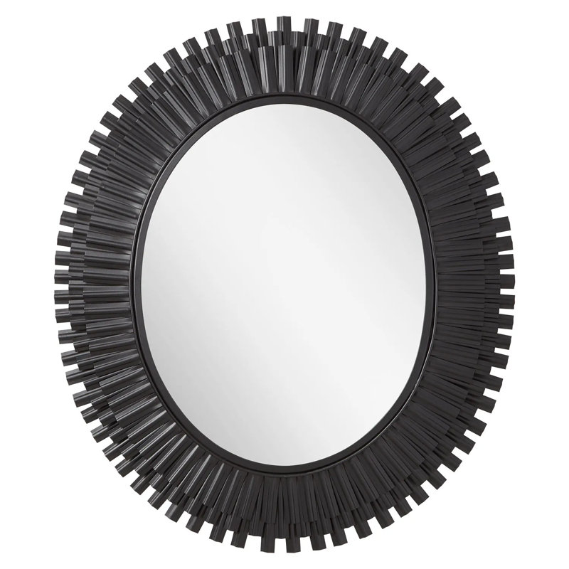 Textured Black Round Iron Framed Bathroom Vanity Mirror