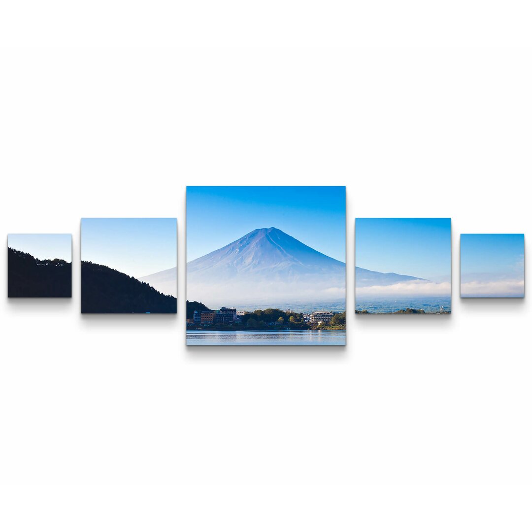 5-tlg. Leinwandbilder-Set Fischerboot und Mount Fuji