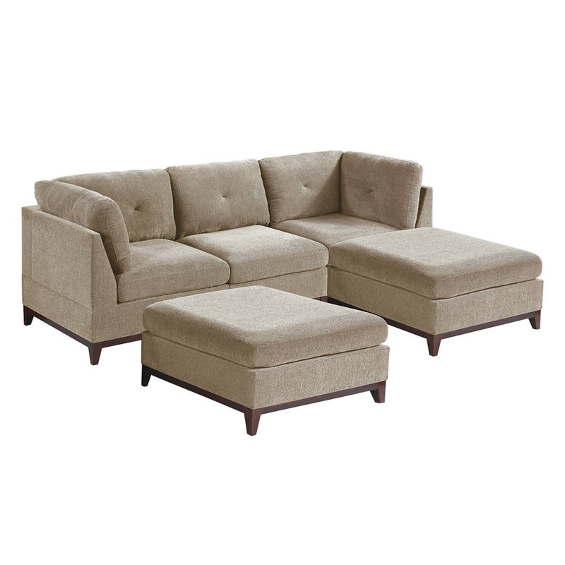 Danhiccy 104" Wide Chenille Reversible Modular Sofa & Chaise with Ottoman, Ash Gray Chenille