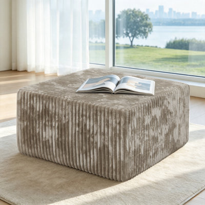 Pouf cube modulaire en velours côtelé à rayures carrées, 79,4 x 79,4 x 41,9 cm, revêtement en mousse, brun, 1 pièce