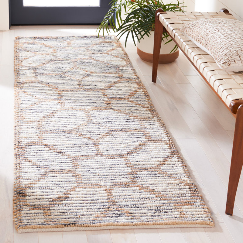 Munro Natural Fiber Hand Woven Wool/Jute Abstract Rug in Ivory/Beige, Runner 2'3" x 7'