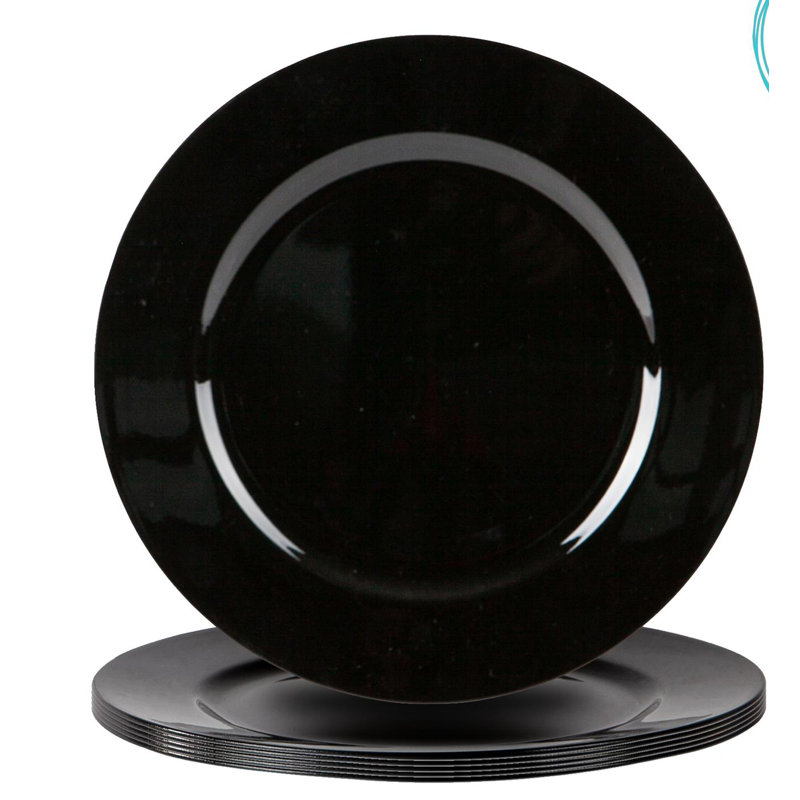 Argon Tableware - 33cm Melamine Charger Plates - Set of 6 - Metallic Finish, Glossy Black
