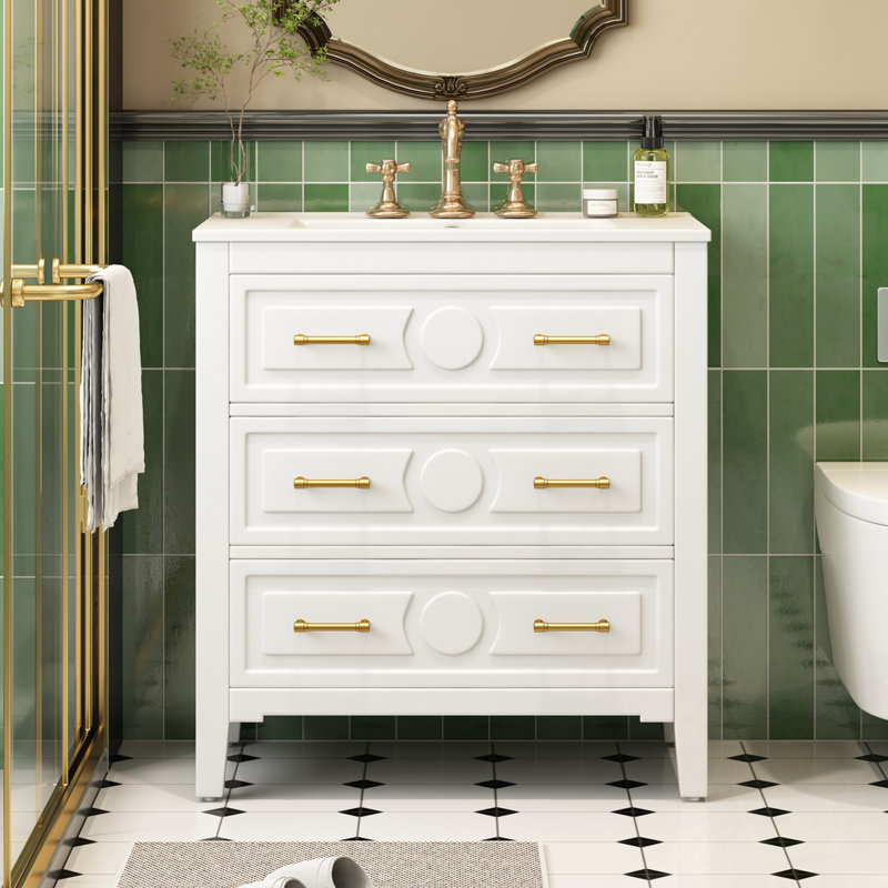 Meuble-lavabo avec lavabo et 3 tiroirs, Blanc