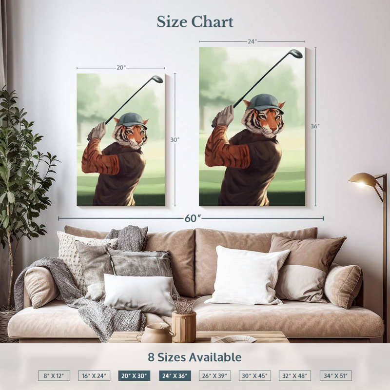 Ketti Tiger Playing Golf, 36" H x 24" W