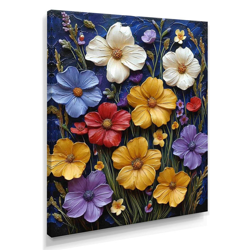 Décoration murale colorée fleurs de renoncule - Fleurs sauvages, Toile tendue, H 44 po x l 34 po x P 1,5 po