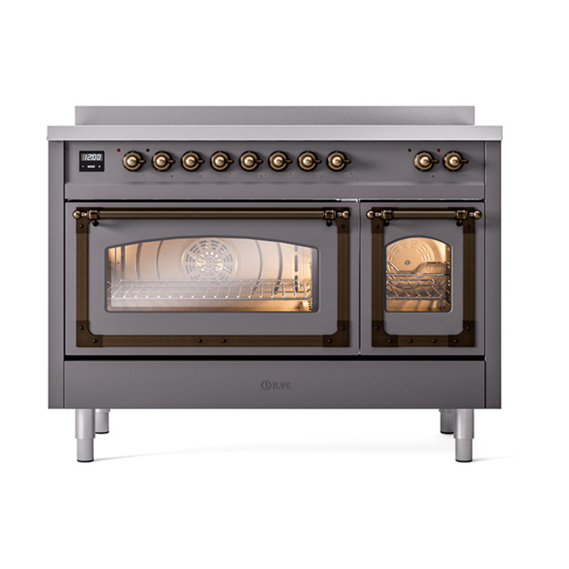 ILVE Nostalgie II Noblesse 48 in Induction Range, 6 Induction Elements (Glass Door), Graphite Matte/Burnished