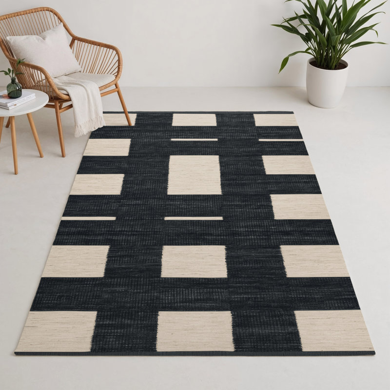Tapis intérieur / extérieur noir à carreaux, Rectangle 5 pi x 7 pi