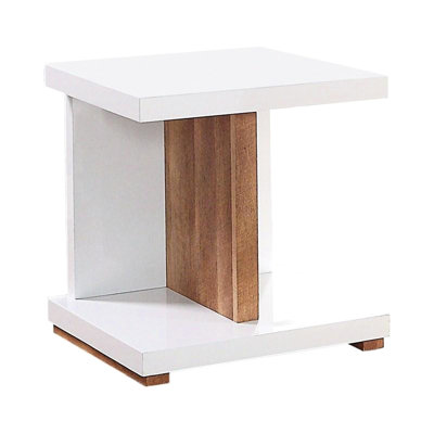 Contemporary Solid Wood End Table, High Gloss Two - Tone, Open Shelves, 22X22x24.33 Inches Modern Tone Design, Gloss, Replicated Base