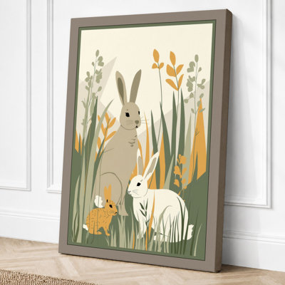 Rabbits in Wildflower Garden Boho 1 Piece Wrapped Canvas Wall Art