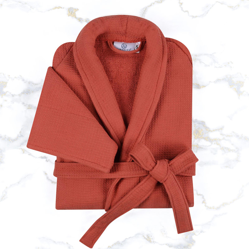 McPhail Waffle Weave Honeycomb Cotton Soft Plush Lightweight Unisex Adult Bath Robe, XL, Coral