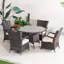 Ensemble repas pour 4 personnes en osier avec table ronde, coussins inclus-990541912