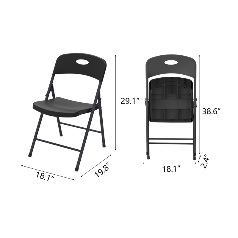 Chaises pliantes en plastique avec structure en métal, capacité de 350 lb, Noir