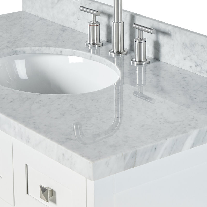 ARIEL Monroe 54 Single Sink Bathroom Vanity with Carrara Quartz Top, White, 66" - 67", Italian Carrara Marble
