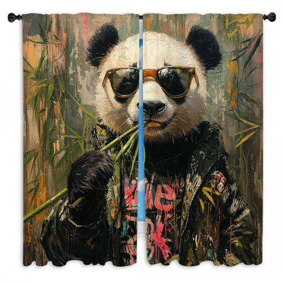 Panda avec des lunettes et des rideaux de fenêtre Pop Art Drapes - 2 panneaux