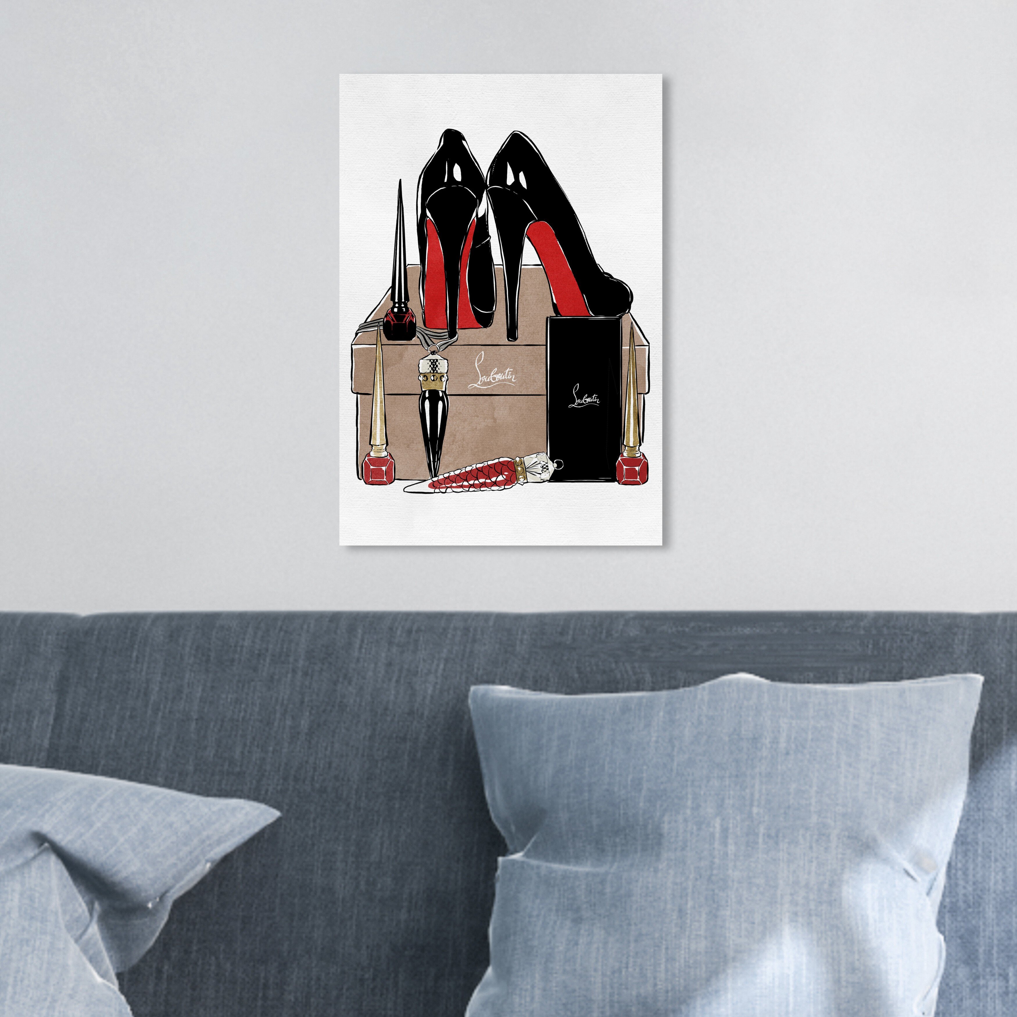 Fashion Bookstack Grey Bow Shoes - Canvas Art Print