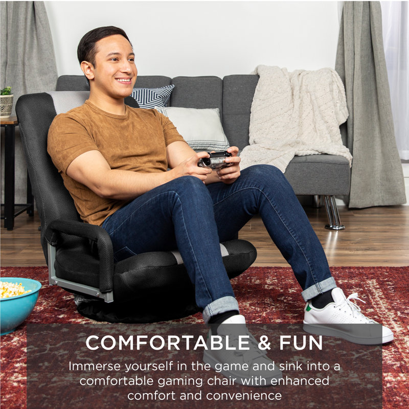 Alba 360-Degree Swivel Gaming Floor Chair w/ Armrest Handles, Foldable Adjustable Back, Gray/Black