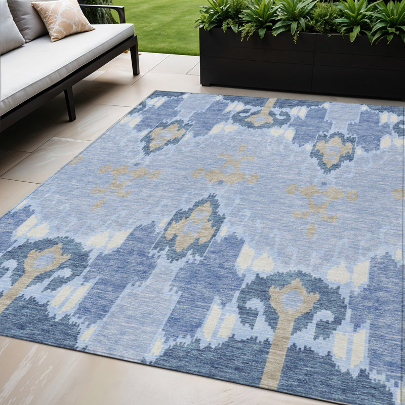 Tapis ivoire lavable intérieur / extérieur 5 pi x 8 pi Ikat