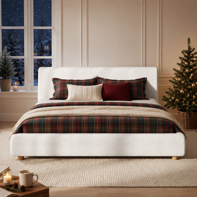 Upholstered Platform Bed Frame with Headboard, Modern Platform Bed with Wood Slats Support
