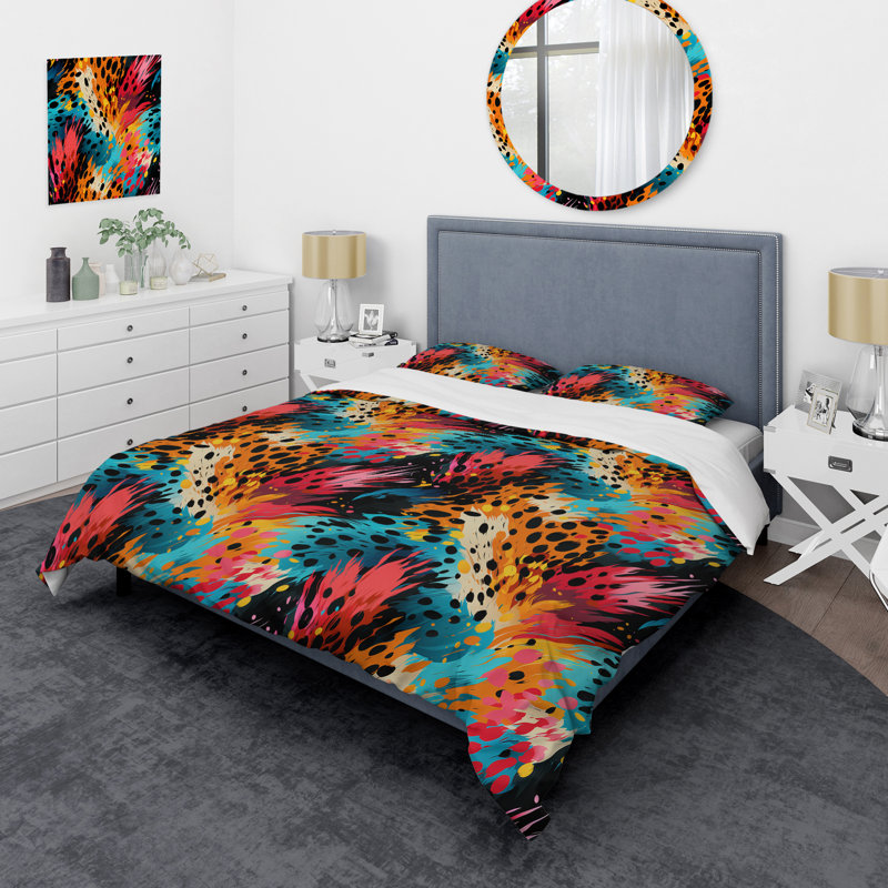 Colorful Neon Jungle Flash - Ensemble de housse de couette géométrique, Housse de couette simple + 1 taie décorative stan