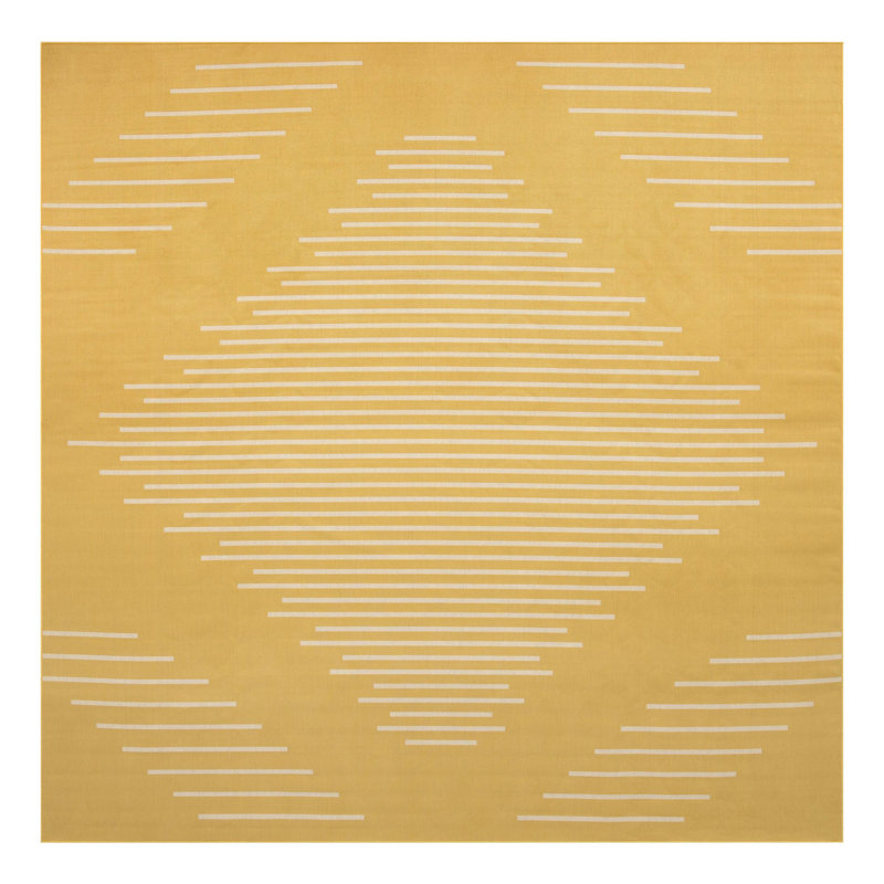 Tapis intérieur / extérieur en polypropylène tissé à la machine marocain en jaune / blanc, Carré 13 pi 1 po