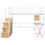 Lit mezzanine en métal avec poste de travail intégré, garde-robe, escalier de rangement et DEL-112705746
