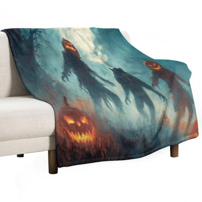 Halloween Night Creatures Luxury Flannel Throw Blanket, Soft Warm Fuzzy Blanket for Living Room Sofa Bed Home Decor