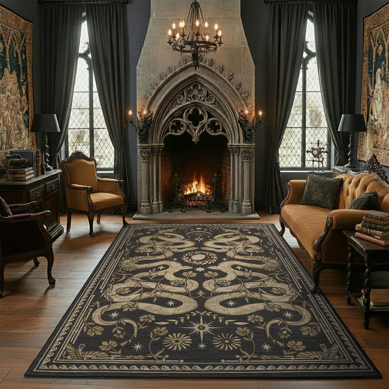 4x6 Area Rugs for Living Room Vintage Gothic Snake Rug with Non Slip Backing, Non Shedding Low Pile Washable Rug Stain Resistant Foldable Mats for Dining Room, Bedroom, Office