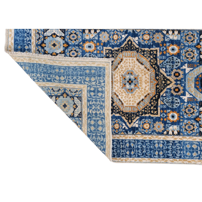 Tapis bleu noué à la main de haute qualité
