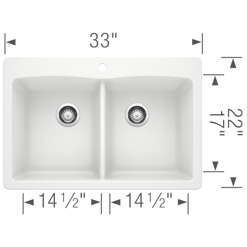 Diamond 33" L x 22" W Double Basin Dual Mount Kitchen Sink with Accessories, White