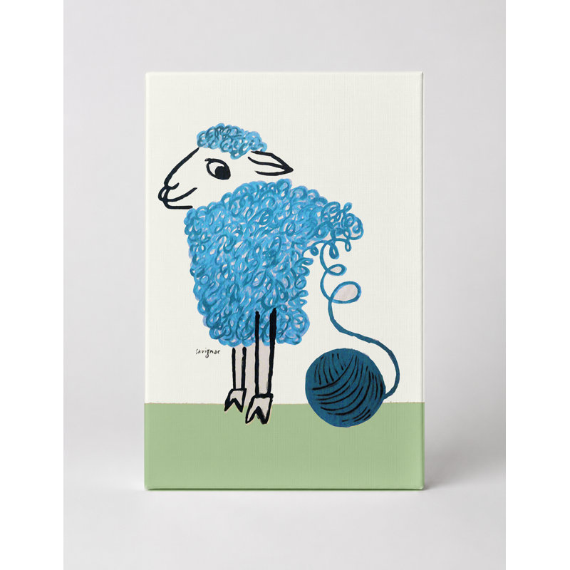 «Blue Sheep with Yarn Ball - Portrait, art mural sur toile», 11" W x 14" H