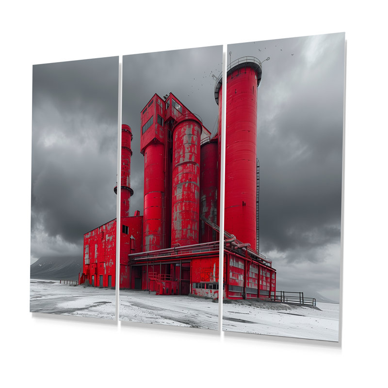 Ensemble d'art mural rouge et gris, Métal métal, H 32 po x l 48 po x P 1 po