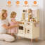 Ensemble de jeu en bois pour enfants, cuisine de jeu avec micro-ondes, évier, four, tableau noir et ensembles de plantes-119832526