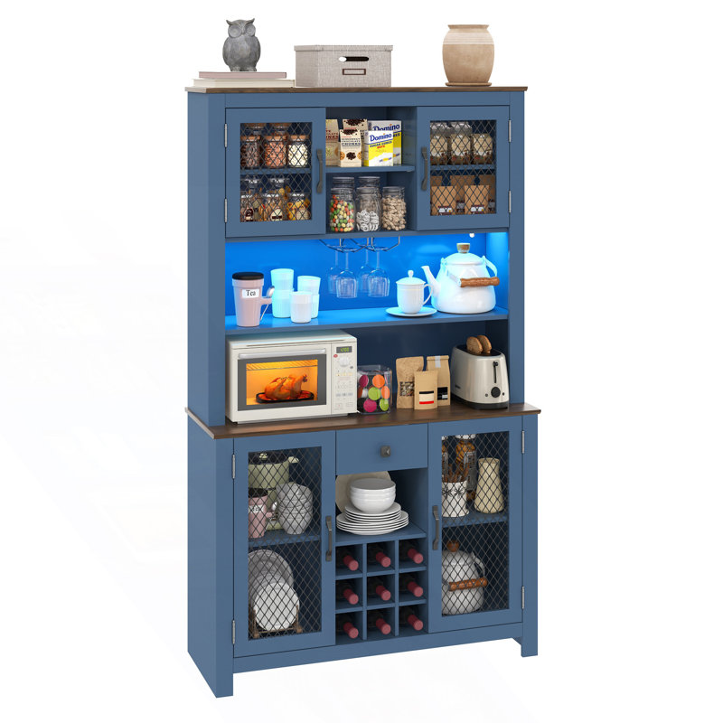Kitchen Pantry Storage Cabinet, Rustic Buffet Cabinet, Navy Blue