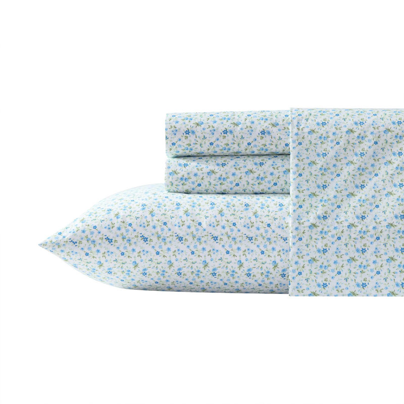 Percale Novelty 200 Thread Count Printed Cotton Sheet Set, Twin Sheet Set with 1 Standard Pillowcase,  Blue Evie
