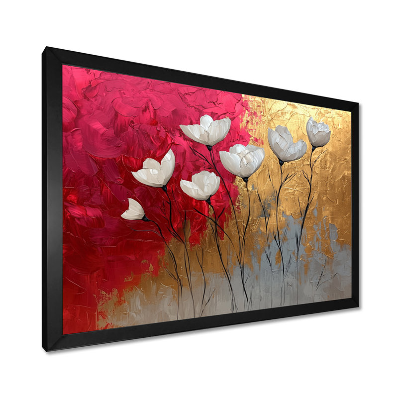 Luman - Floral Large Wall Art, H 12 po x l 20 po, Picture Framed, Noir, noir, noir, noir