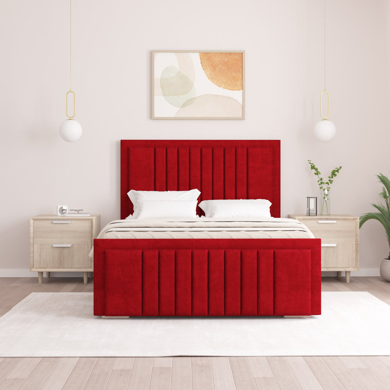 Alama Upholstered Panel Bed, Red, Kingsize (5')