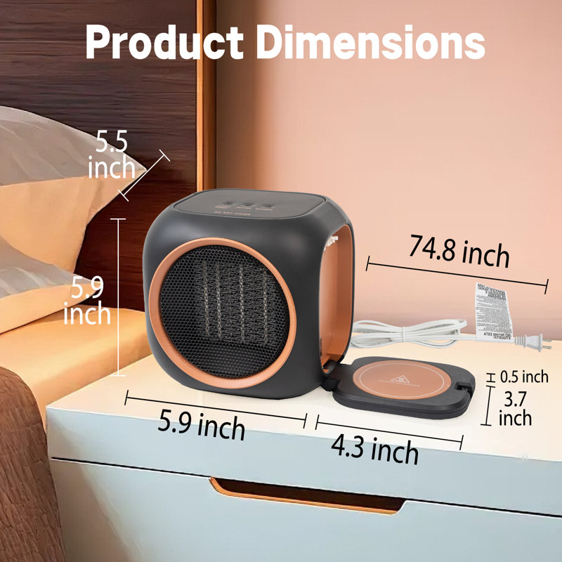Desktop Space Heater With Hidden Mug Warmer, Electric Indoor Heater With Dual Heat Settings, Compact Personal Heater For Home Office & Bedroom, Black