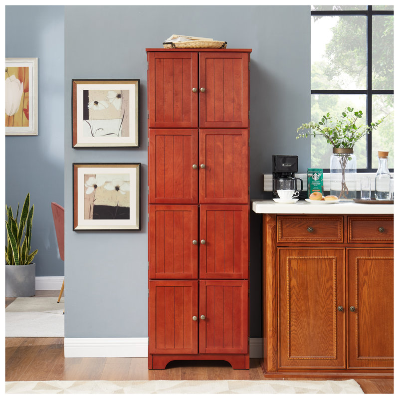 Armoire de rangement autoportante de 72,4 po de hauteur avec 8 portes et 4 tablettes - Bibliothèque au fini cerisier pour le salon, la cuisine et l'organisation de bureau