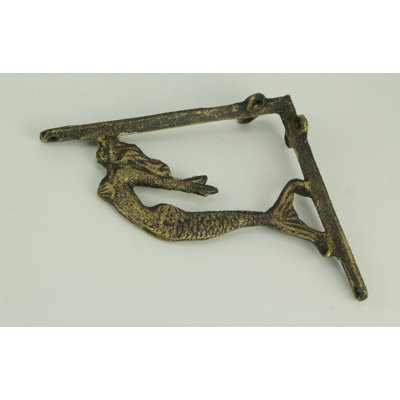 Chesley coastal cast iron swimming mermaid wall shelf brackets with bronze verdigris green finish, set of 2 — 7.38 L x 6.38 H x 1.5 W inches