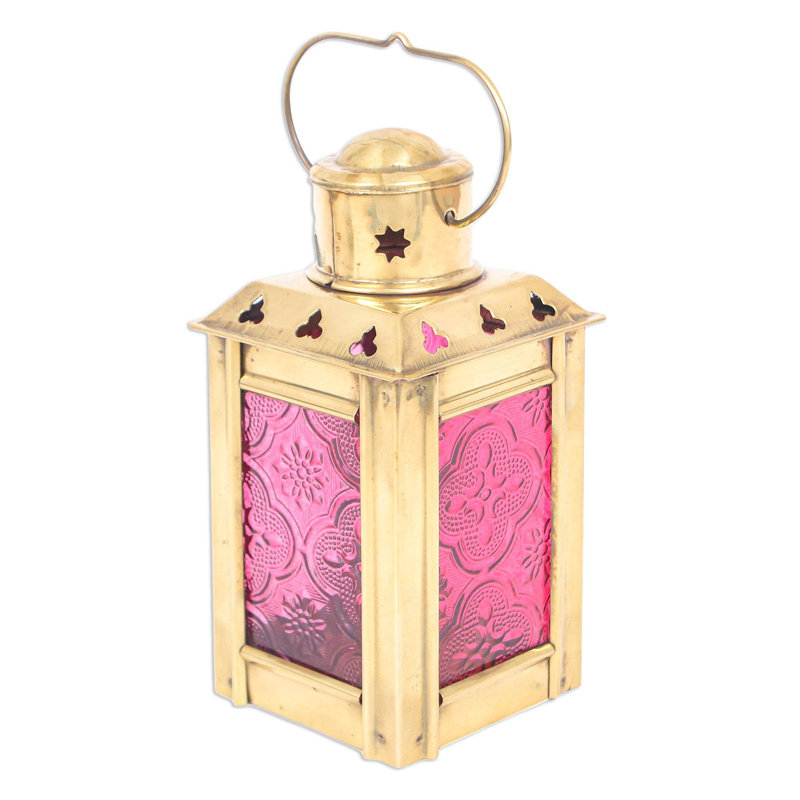 5.25'' H Glass Tabletop Tealight Holder with Candle Included, Pink