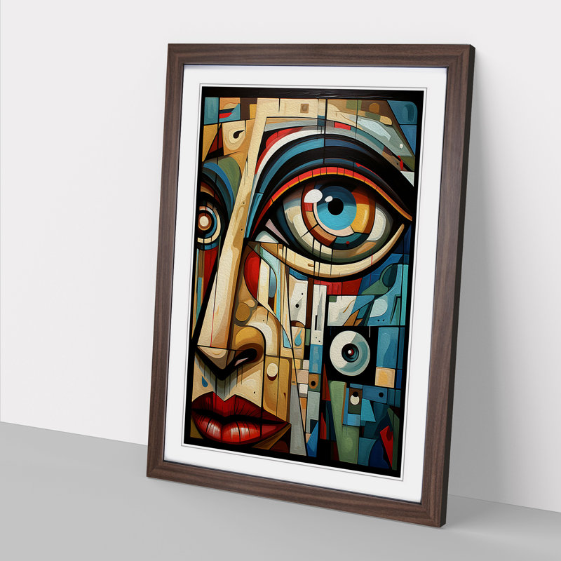 Eye Cubism - Single Picture Frame Print on Wood, Walnut Framed, 46cm H x 34cm W