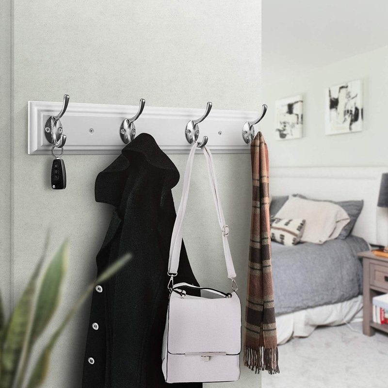 Porte-manteau mural en bois blanc, crochets modernes en alliage de zinc pour manteaux, clés et sacs