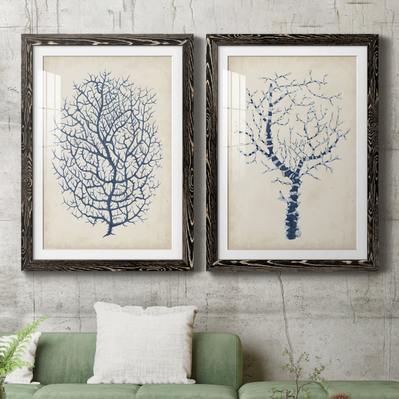 Indigo corail I - cadre photo, reproduction d'art, H 37,5 po x l 55 po x P 1,5 po, H 31,5 po x l 47 po x P 1,5 po, Blanc