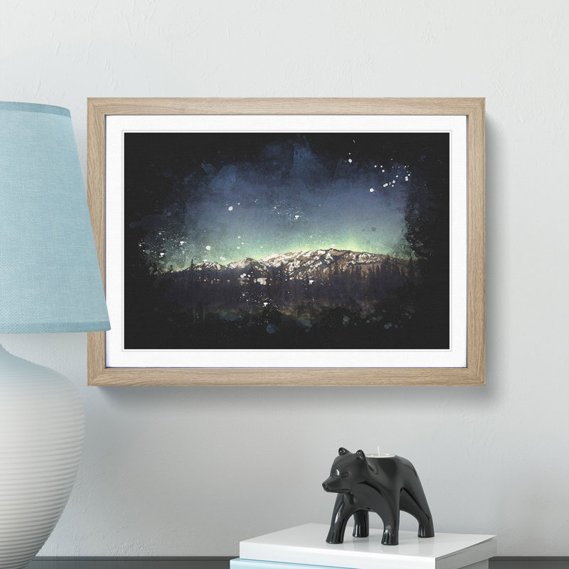 Northern Lights over in Canada - Picture Frame Graphic Art Print, 45cm H x 63cm W x 2cm D, Oak Framed