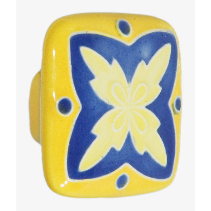 Oversized 1.875" Length Square Knob, Yellow/Teal