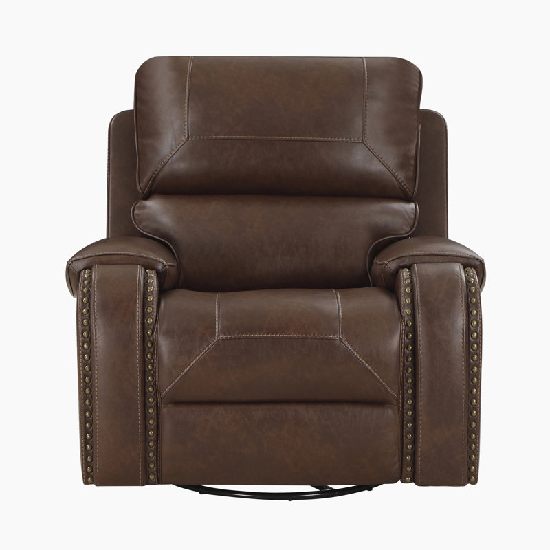 Fauteuil inclinable et pivotant traditionnel de 40,5 po Xenja, Similicuir brun