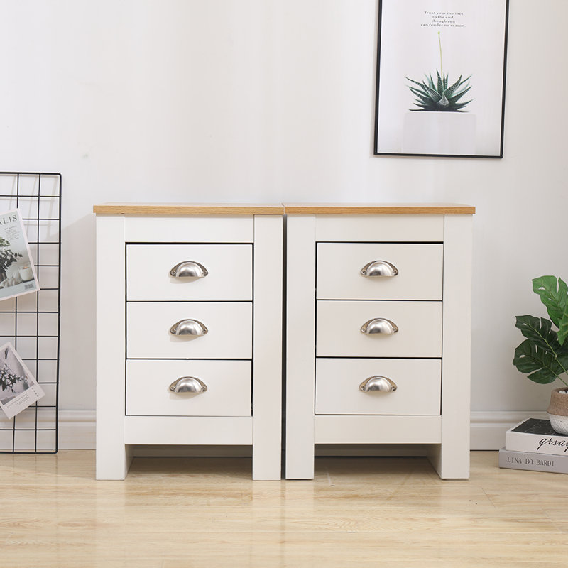 Bedroom Pair Of 2 Wooden Bedside Table Nightstand With 3 Drawers Storage Unit For Bedroom, White