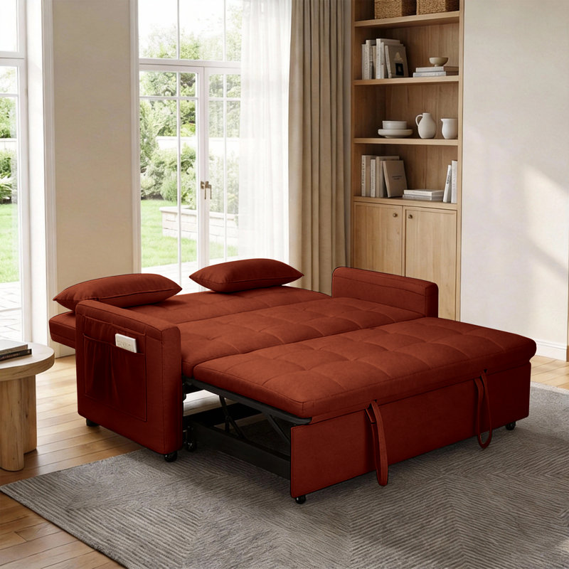 Oxford 60.24-inch sofa bed 3-in-1 convertible sofa bed, cushion sofa with pull-out bed, 2-seater sofa with pockets, adjustable backrest and pillow living room apartment (button tufting)