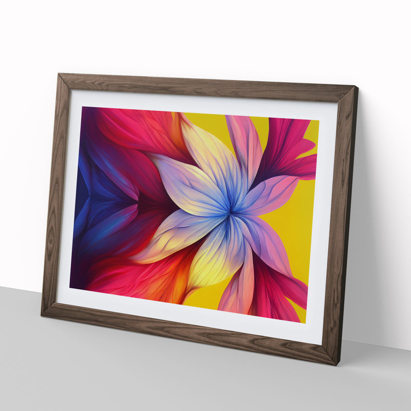 Adventurous Modern Flower - Single Picture Frame Painting, Walnut Framed, 46cm H x 64cm W x 2cm D
